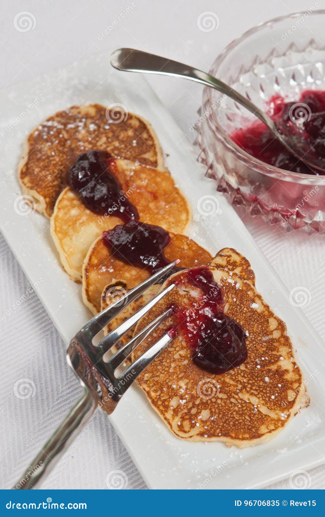 Four Swedish Pancakes with Rasberry Preserves Stock Image Image of
