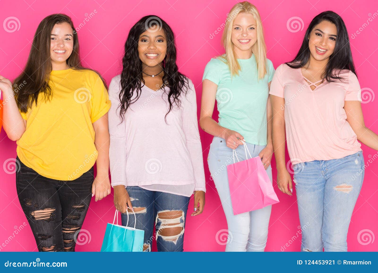 Studio Photo Of Four Pretty Teenage Girls In Tight Group On White. Stock  Photo, Picture and Royalty Free Image. Image 18663846.