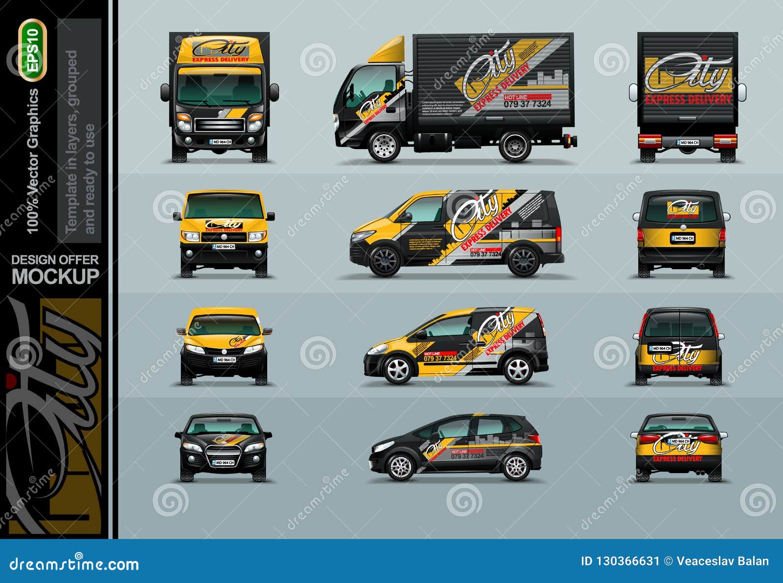 Four Types of Cars in Three Positions. for the Application of Your