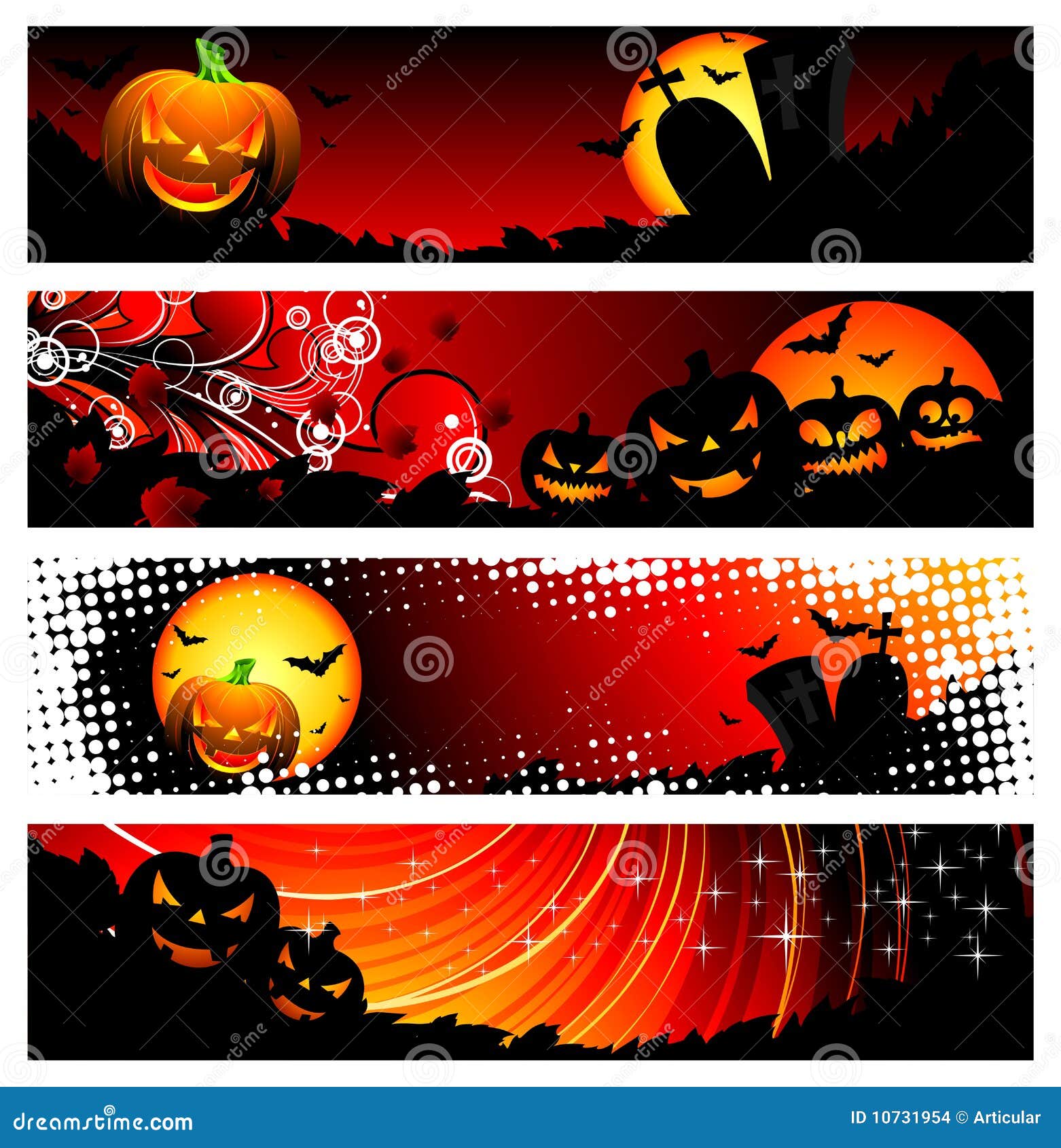 Four Vector Banner on a Halloween Theme Stock Vector Illustration of