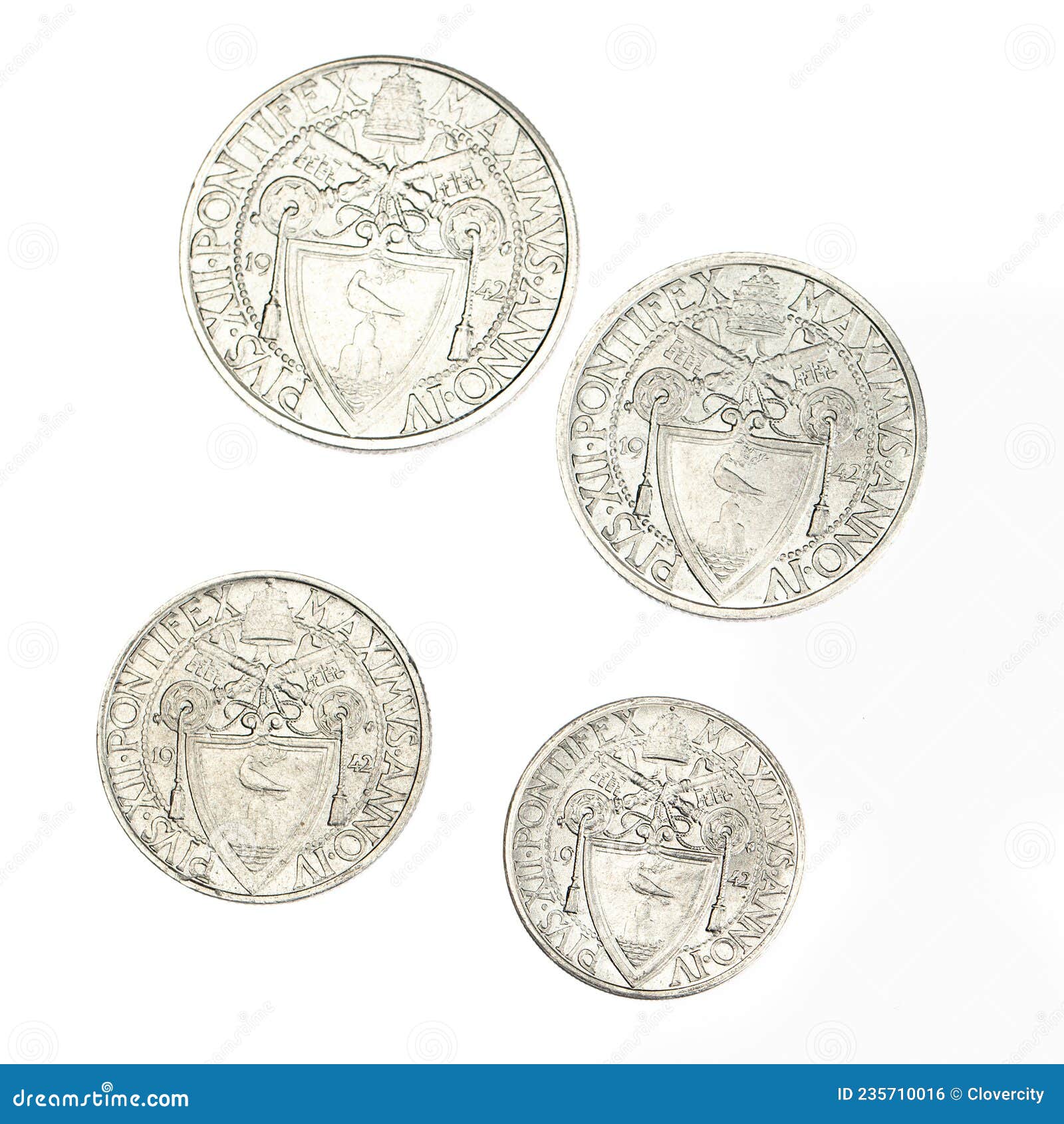 four vintage 1942 vatican city steel coins
