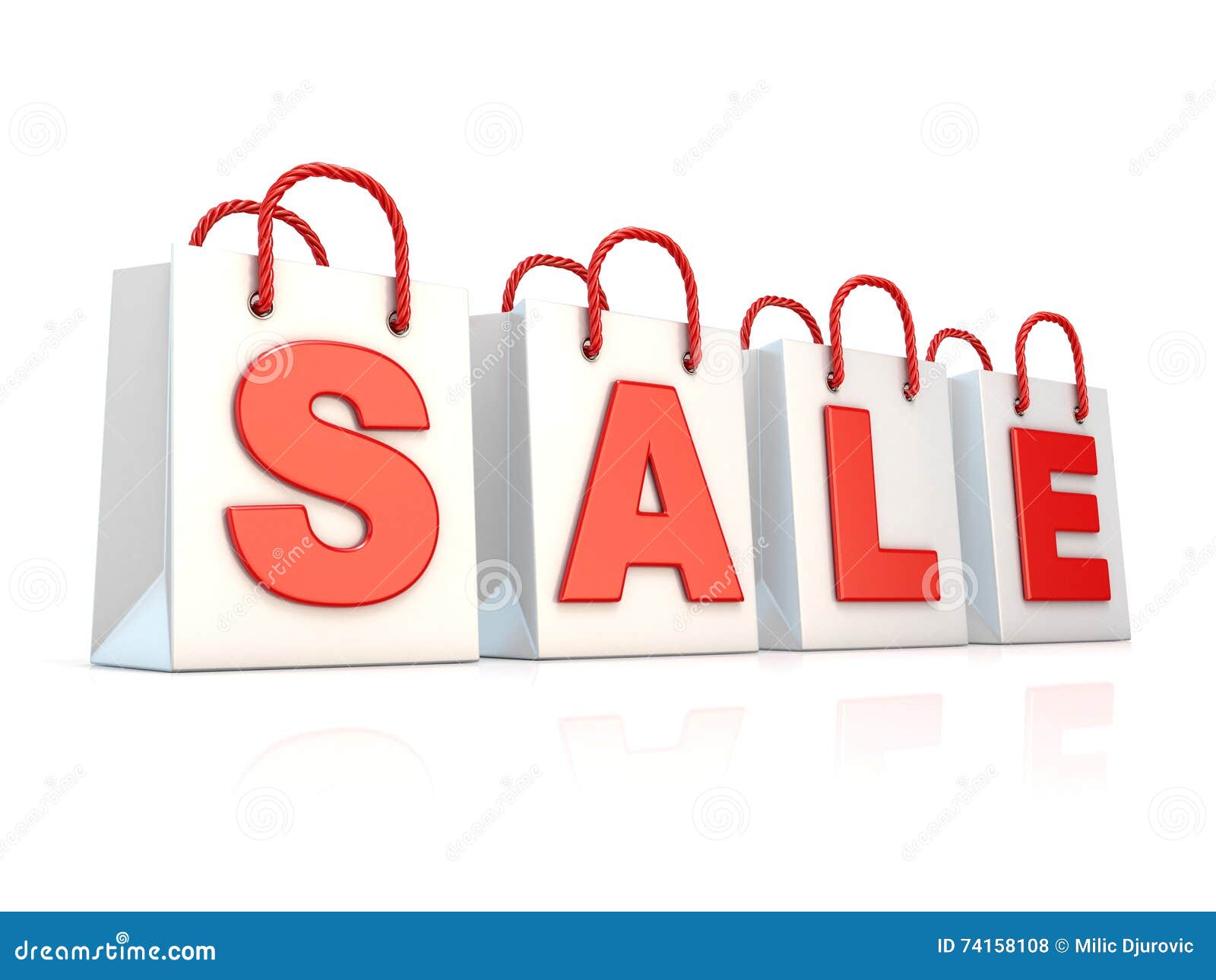 Four, White Shopping Bags with Word SALE. 3D Stock Illustration ...