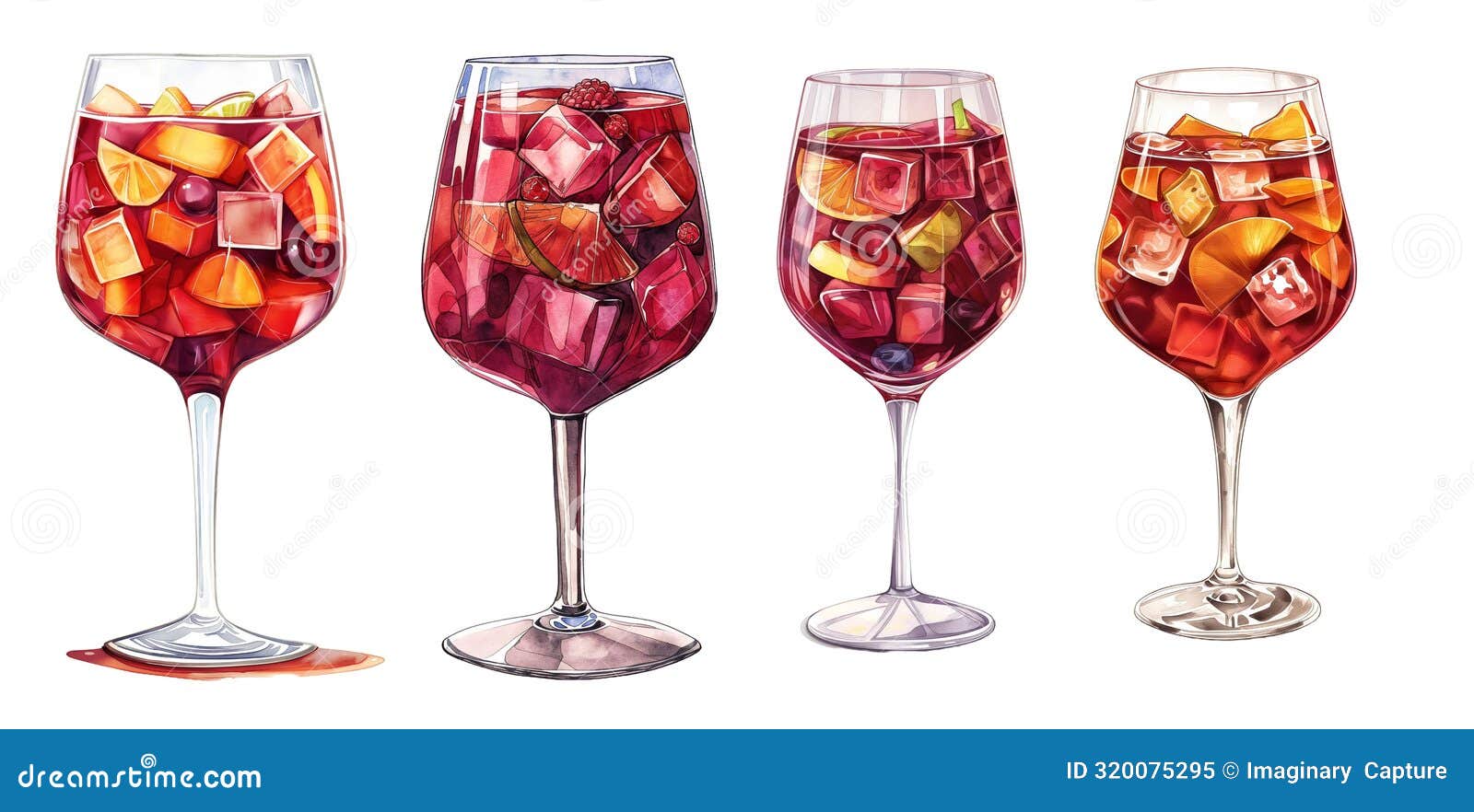 Four Wine Glasses with Fruit in Them. the Glasses are All Different ...