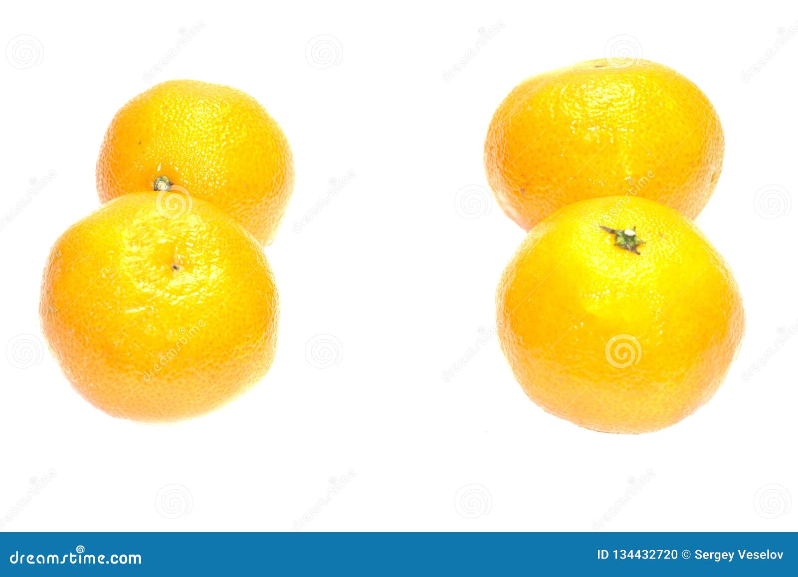 Four Yellow Mandarin Isolated on White Background Stock Photo Image