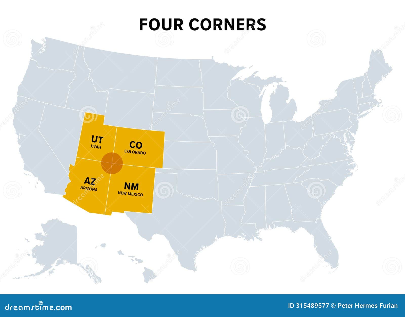 four corners, a region of the southwestern united states, political map