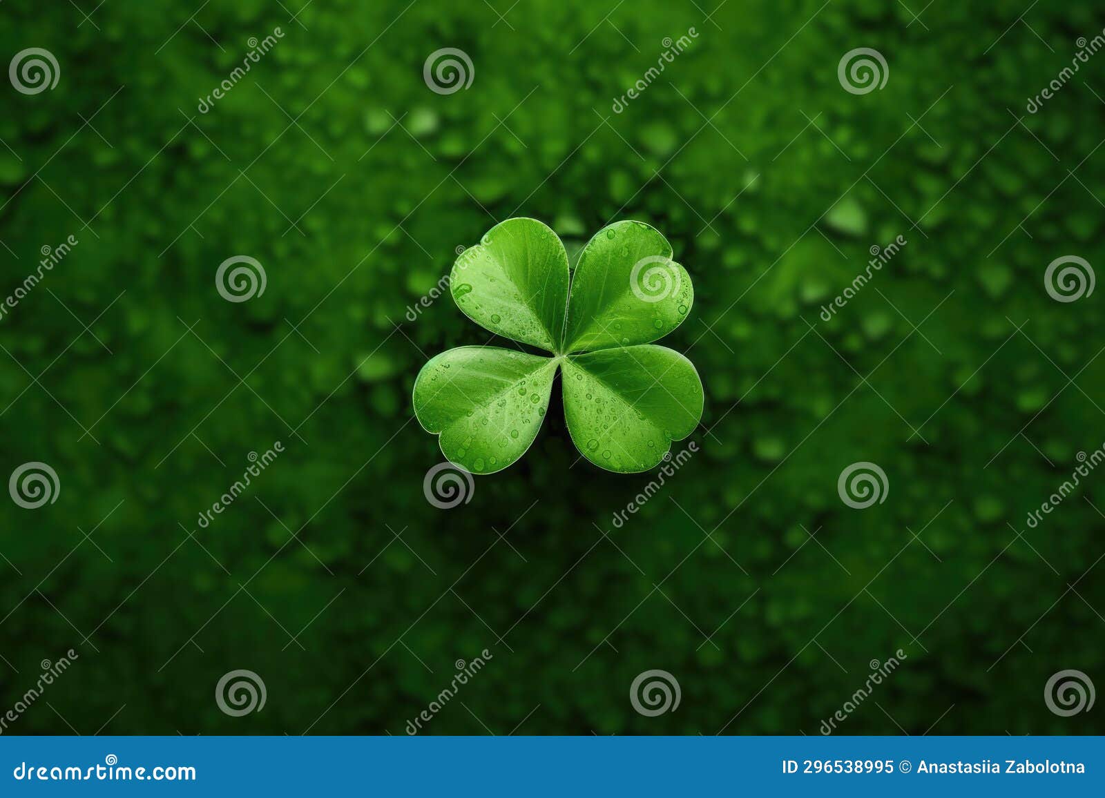 fourleaf green clover on green background, empty space. generative ai
