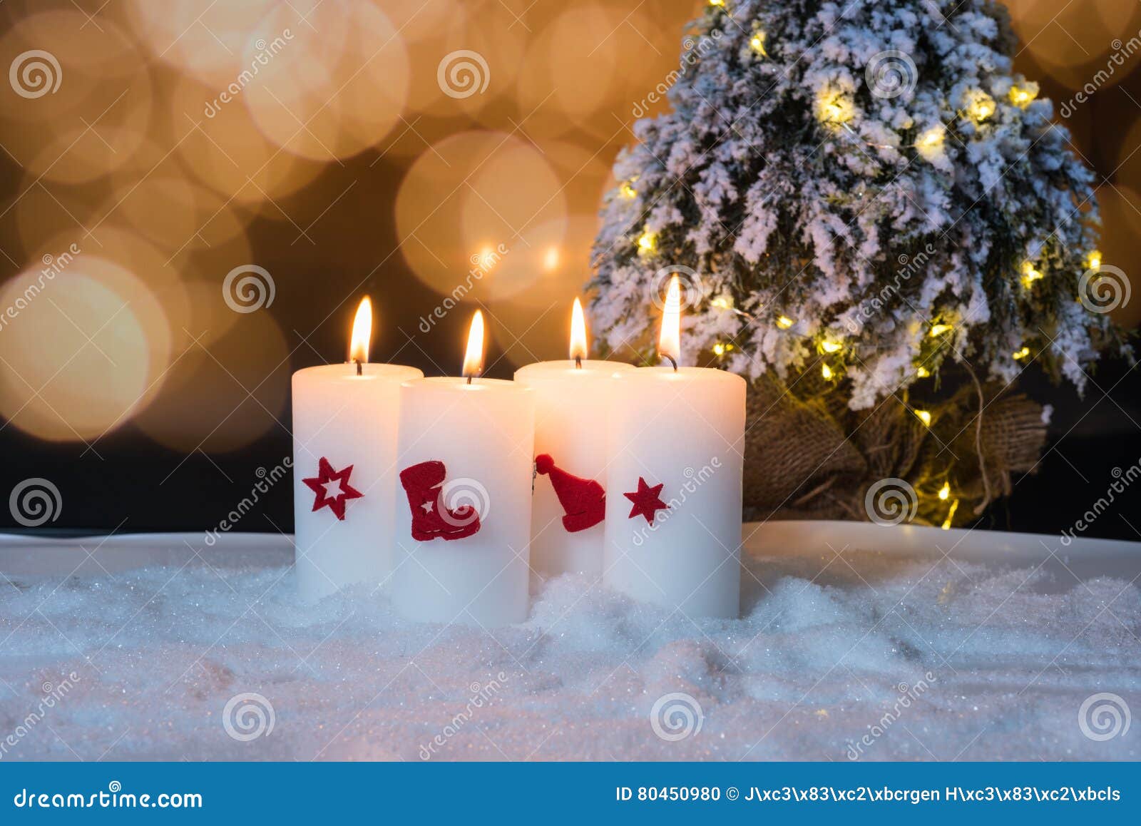 Fourth Advent Four Candles with Christmas Tree Stock Photo Image of