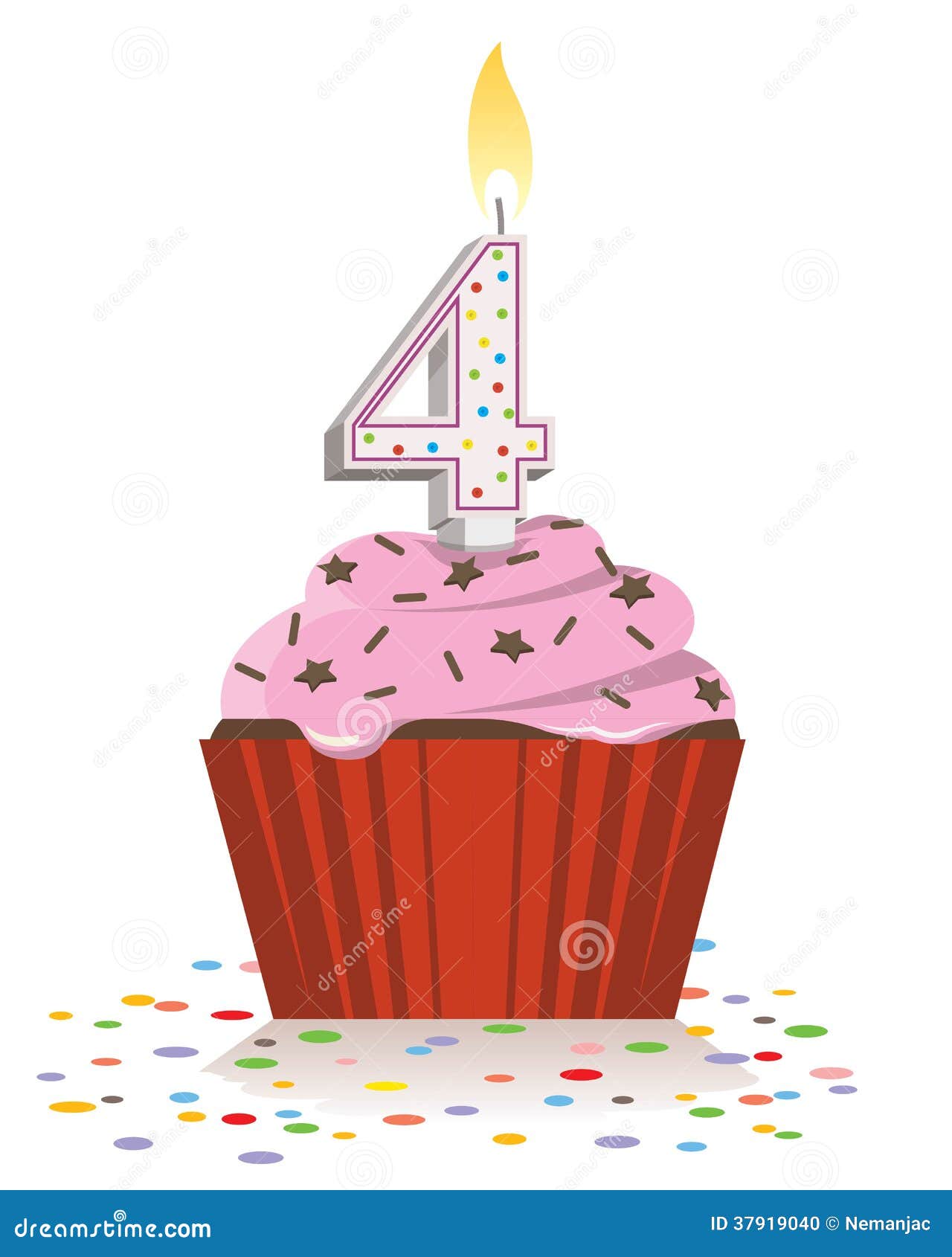 Fourth Birthday Cupcake with Lit Candle in Shape of Number Four Stock Illustration - Illustration of frosting, event: 37919040 Fourth Birthday Cupcake With Lit Candle In Shape Of Number Four Stock Illustration - Illustration Of Frosting, Event: 37919040
