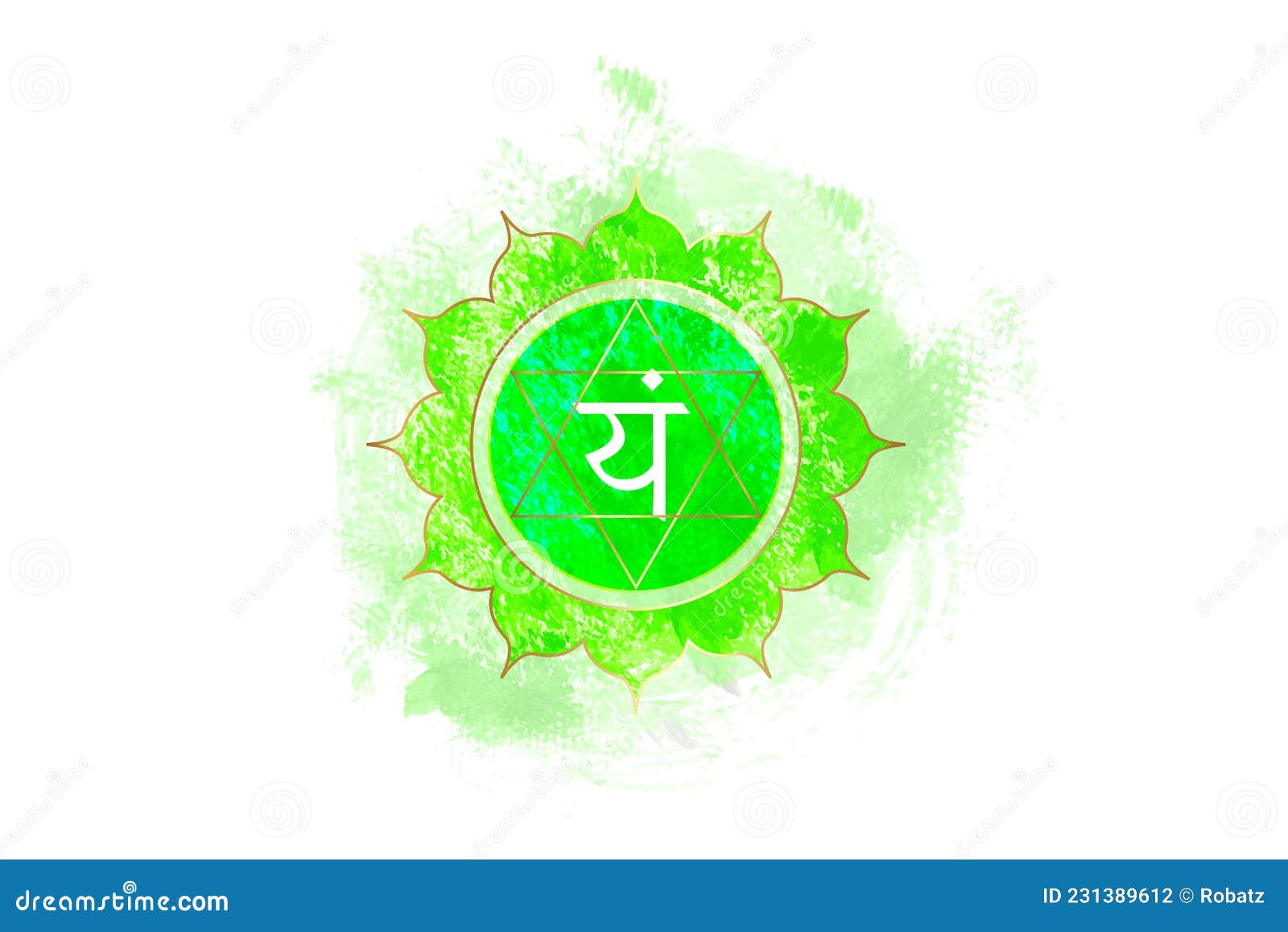 fourth chakra of anahata, heart chakra logo template in watercolor style. green mandala. hindu sanskrit seed mantra vam. 