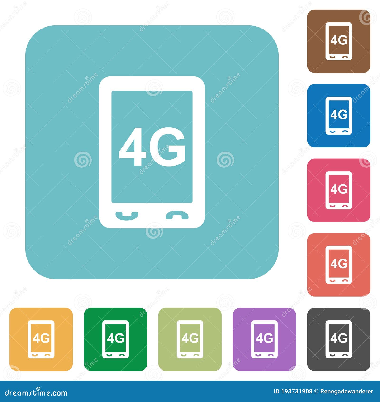 fourth generation mobile connection speed rounded square flat icons