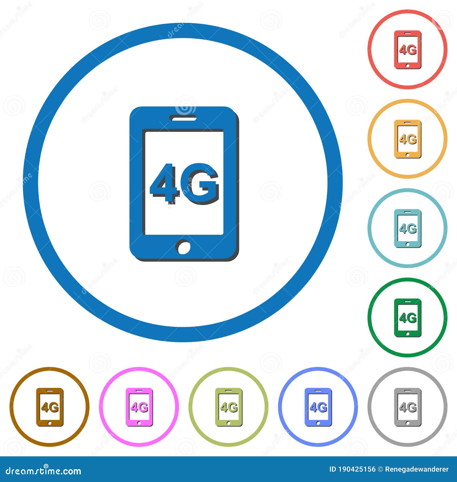 fourth generation mobile network icons with shadows and outlines
