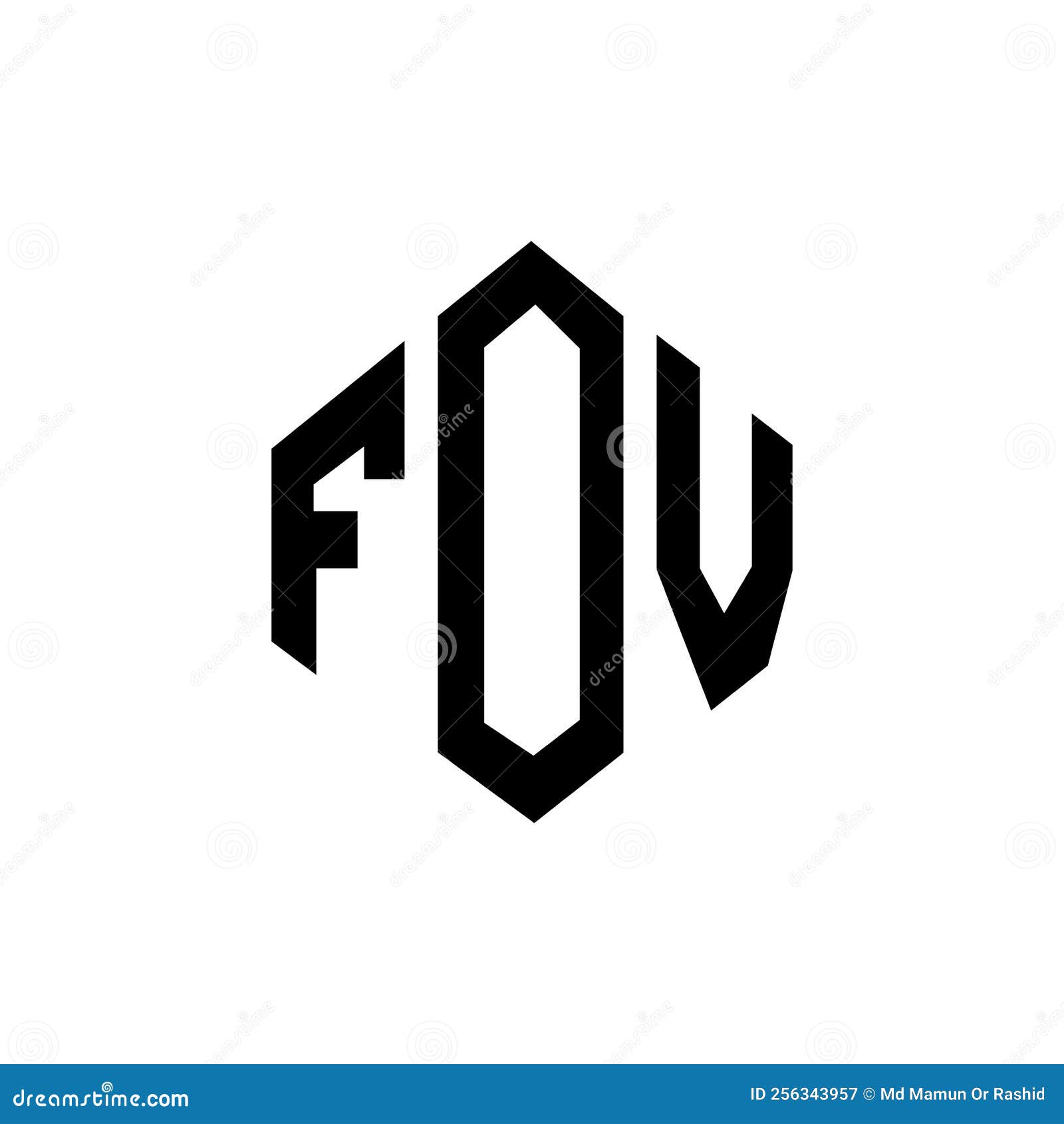 fov letter logo  with polygon . fov polygon and cube  logo . fov hexagon  logo template white and