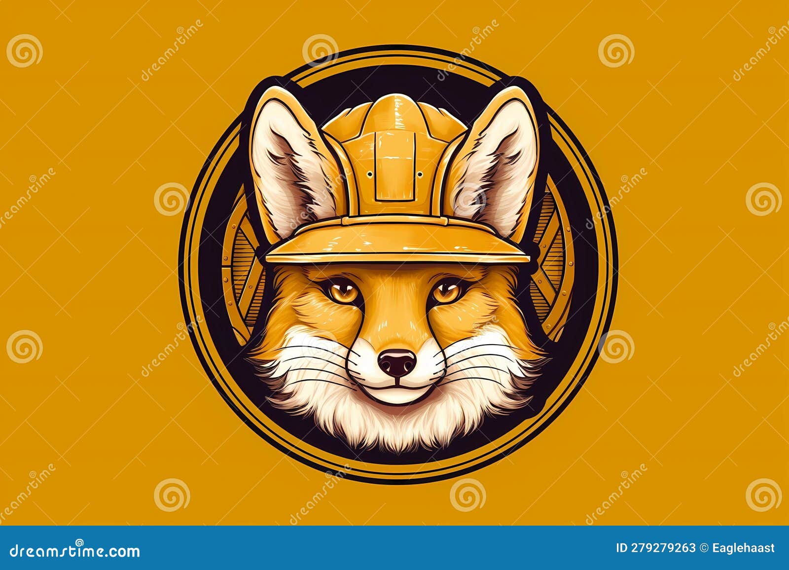 fox builder logo, serious face, , in a yellow helmet generated ai, generative assistant,