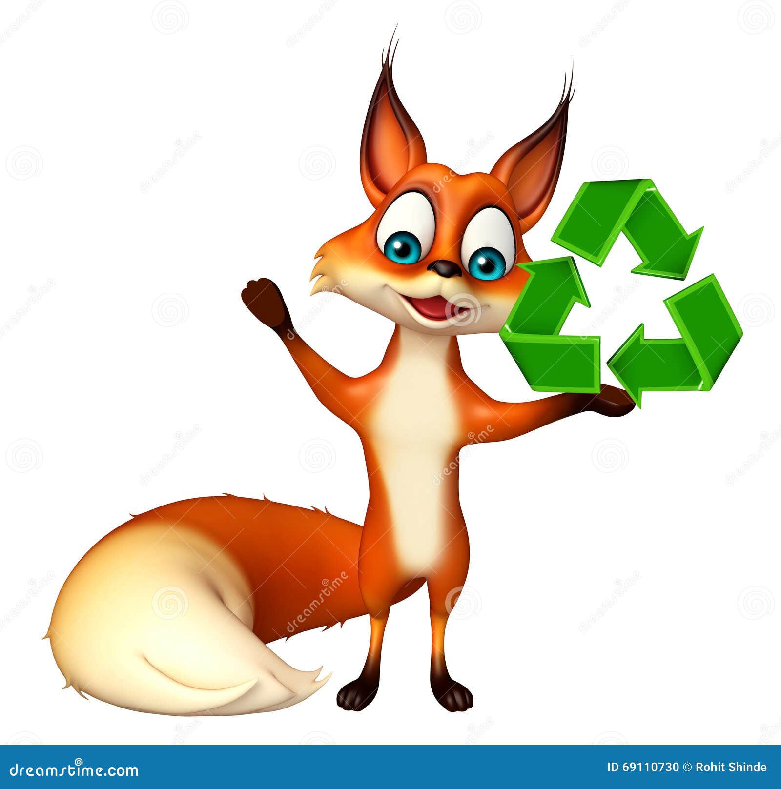 Fox Cartoon Character with Recycle Sign Stock Illustration