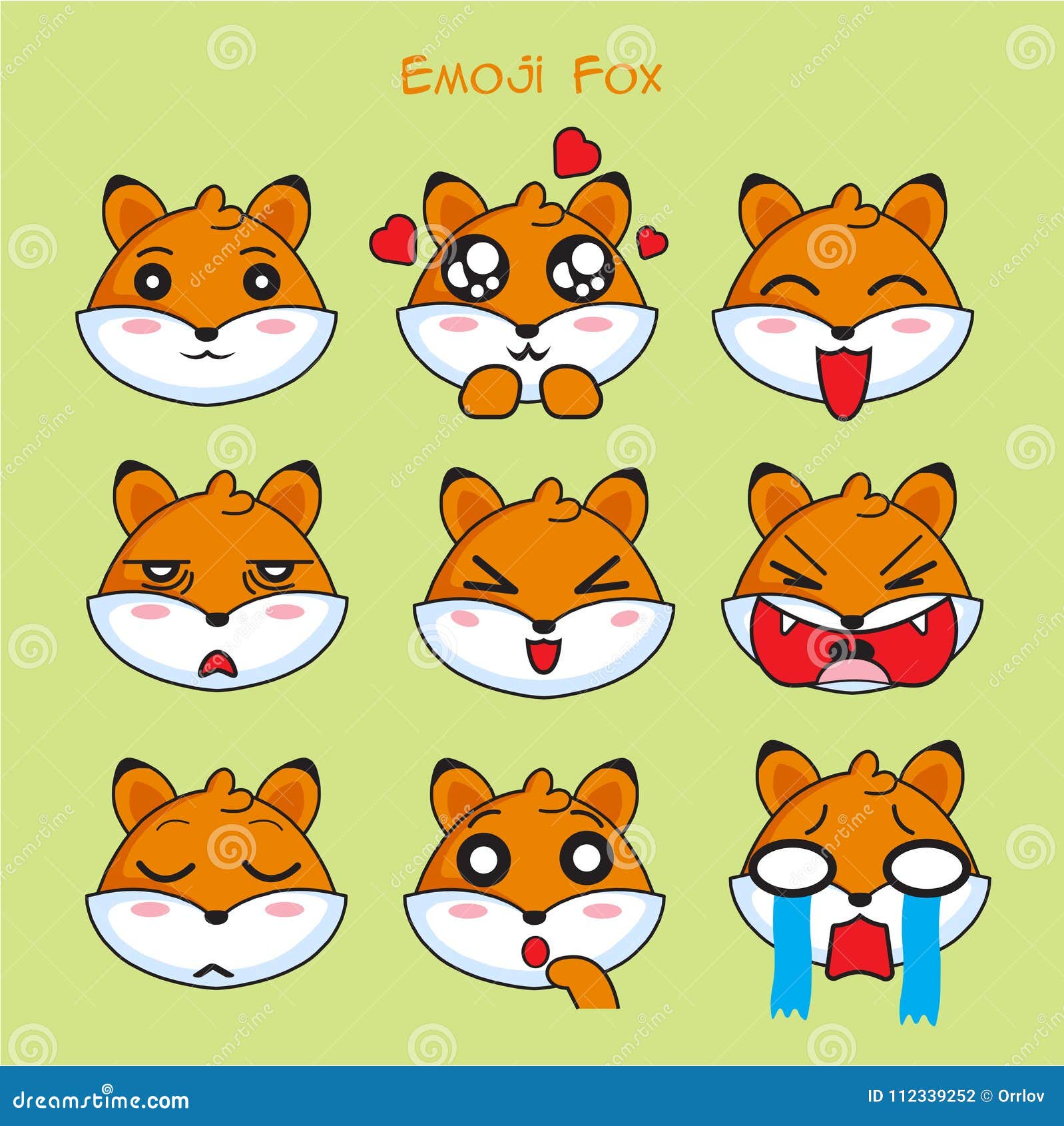 fox emoji, vixen smile icons set