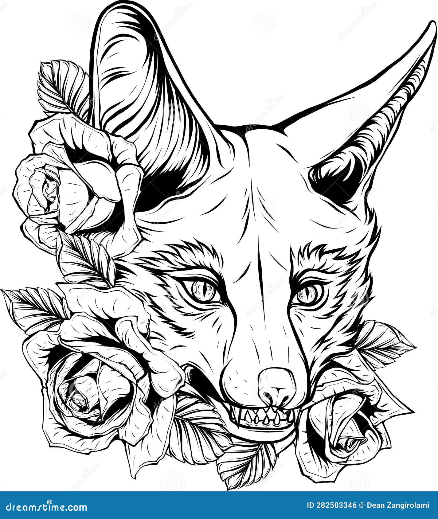 Fox Head Outline Sketch Vector. Hand Drawn Linear Illustration. Stock ...