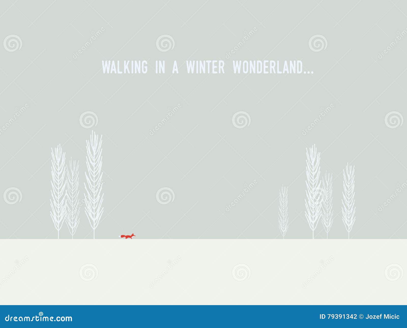 Download Fox Walking In Winter Wonderland Christmas Card Vector Template With Seasonal Background Stock