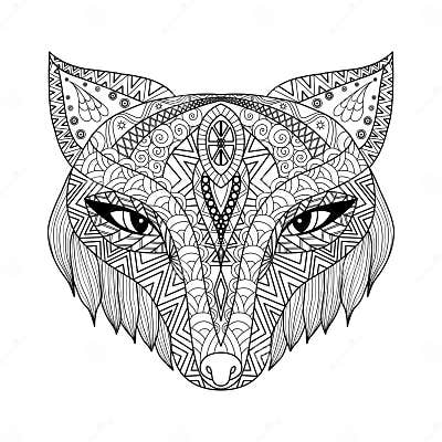Fox Zentangle Style for Coloring Book for Adults Stock Vector ...