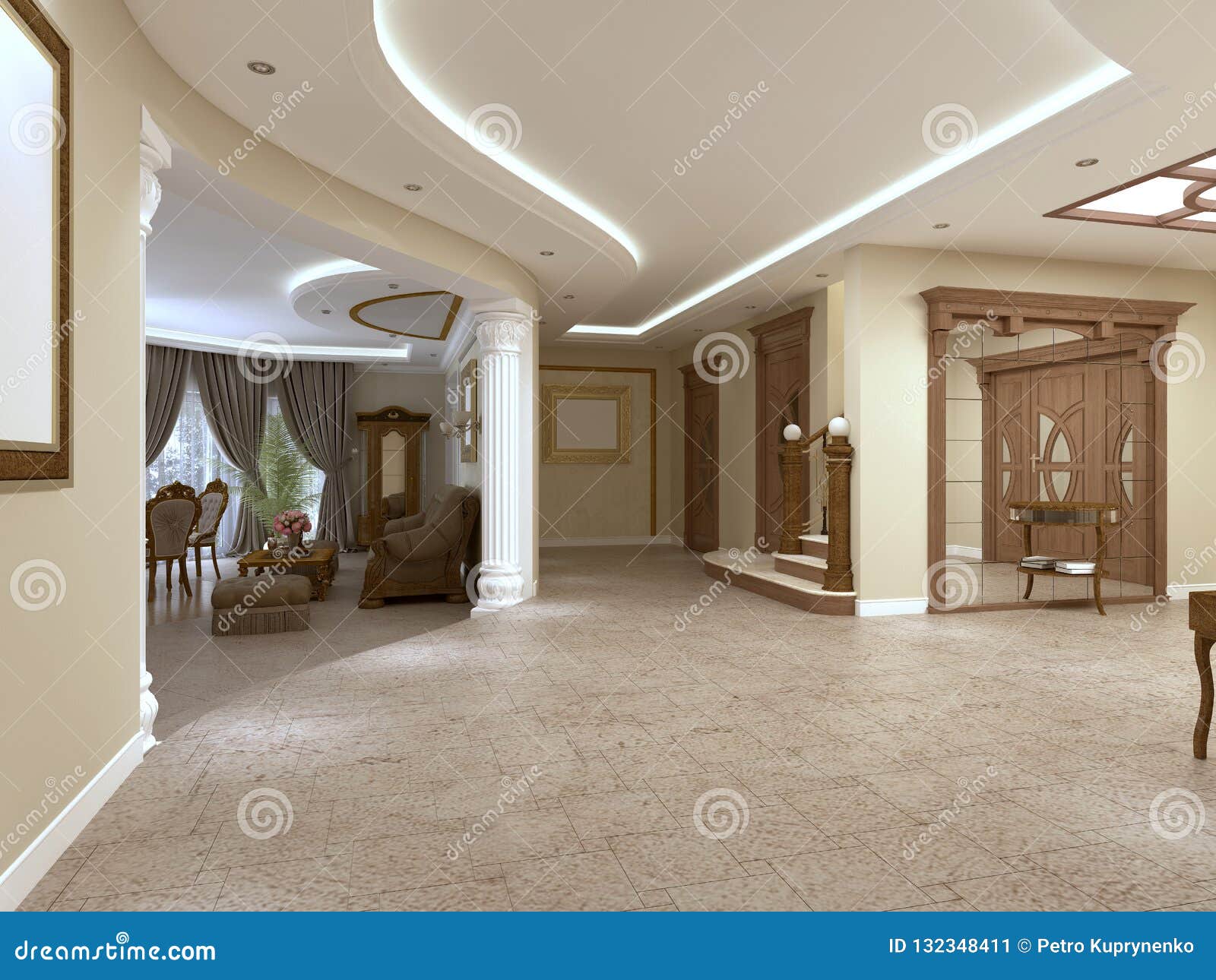 Foyer In A Luxury House In A Classic Style With A Staircase Stock