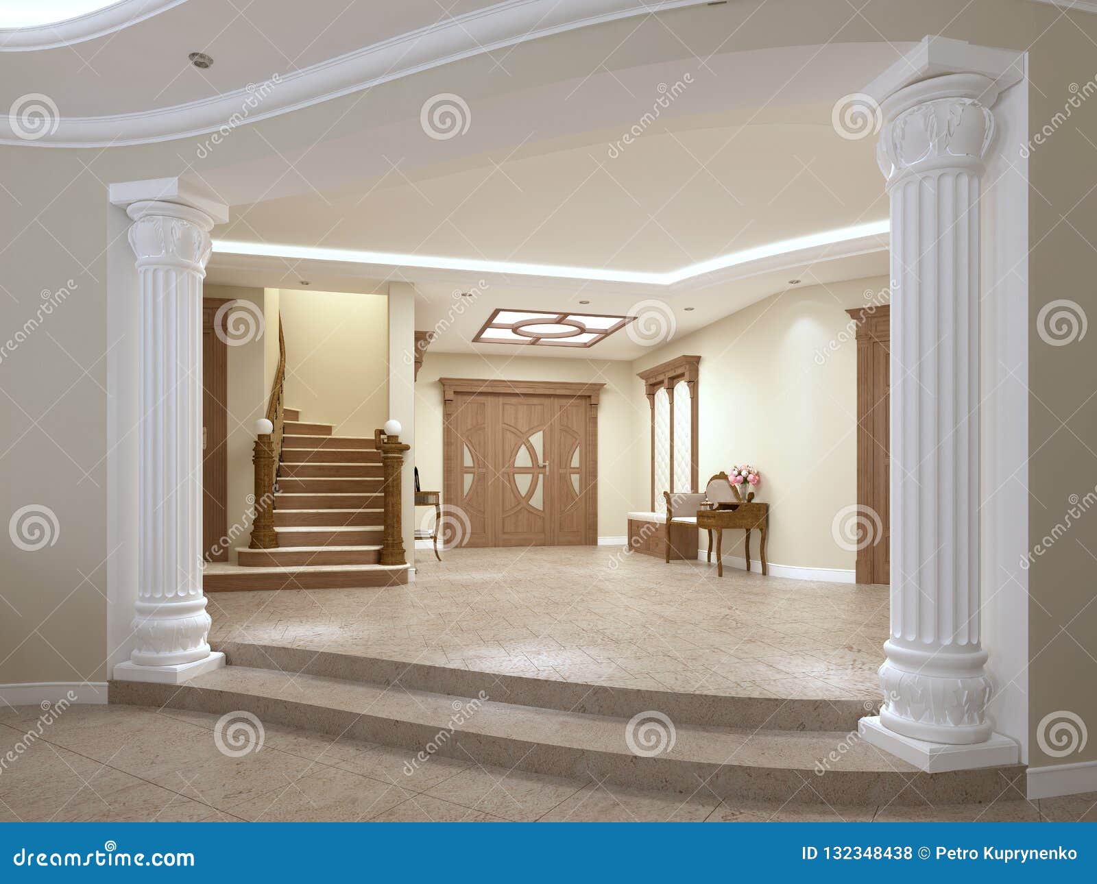 Foyer In A Luxury House In A Classic Style With A Staircase Stock