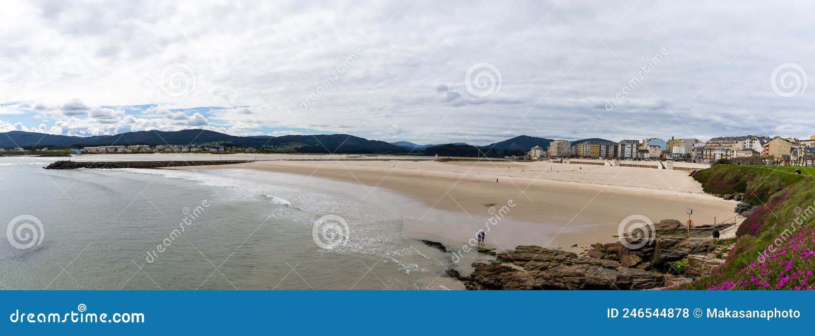 panorama view of foz beach and town with the foz river leading to the harbor and marina