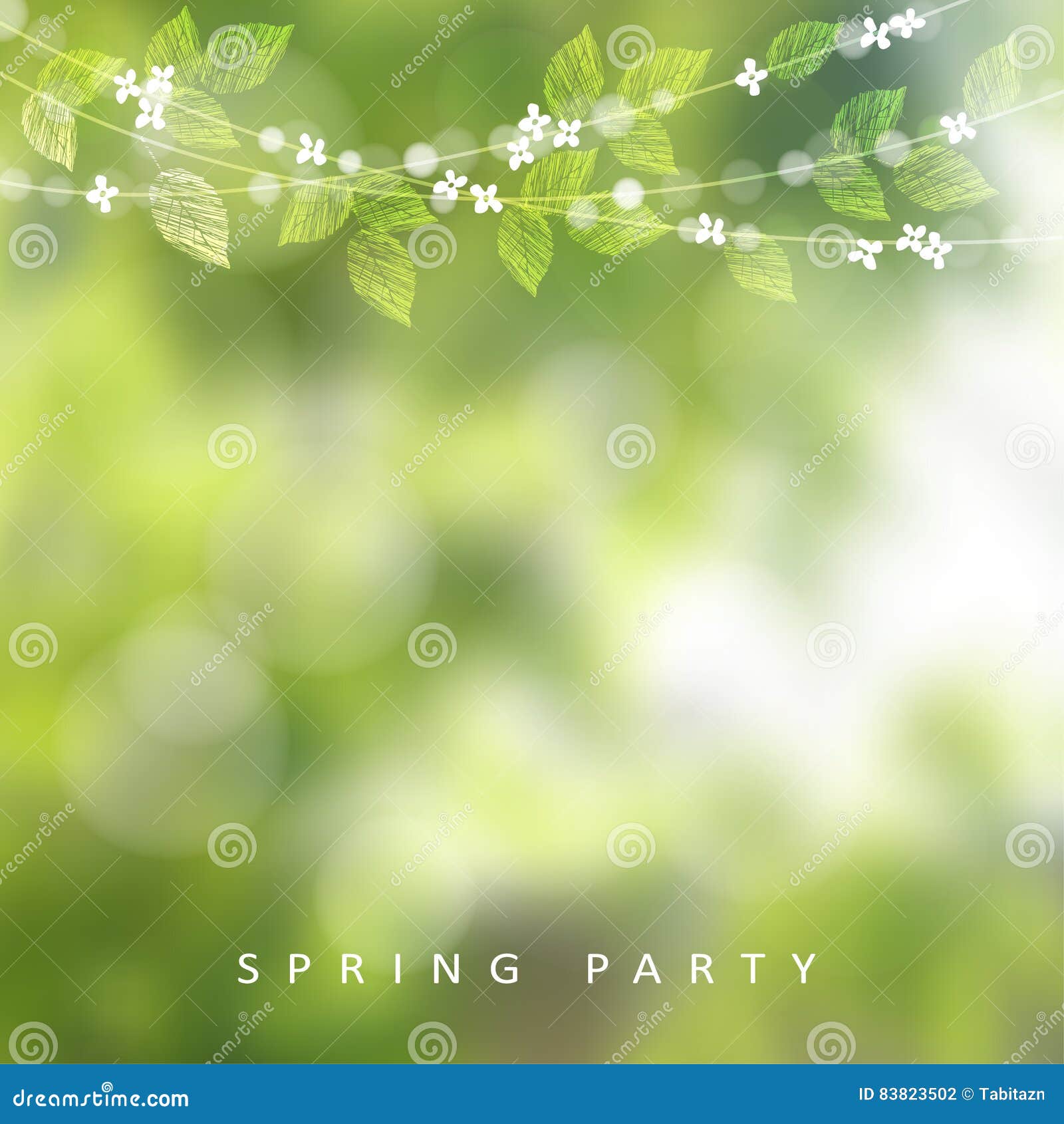 Fruhlingsgrusskarte Einladung Lichterkette Blatter Und Kirschbluten Moderner Unscharfer Hintergrund Gartenfest Vektor Abbildung Illustration Von Hintergrund Unscharfer 3502