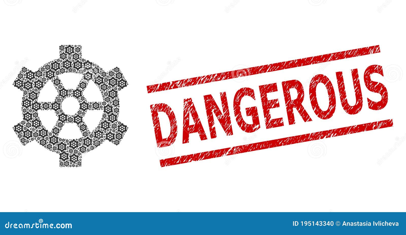 Gear Recursion Mosaic of Gear Items and Grunge Dangerous Seal Stamp