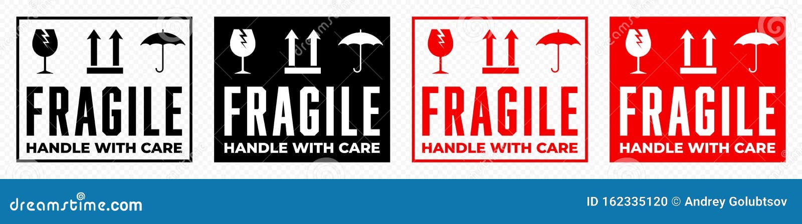 fragile box, handle with care logistics package  icons set. fragile cargo shipping warning, glass, umbrella an this side up