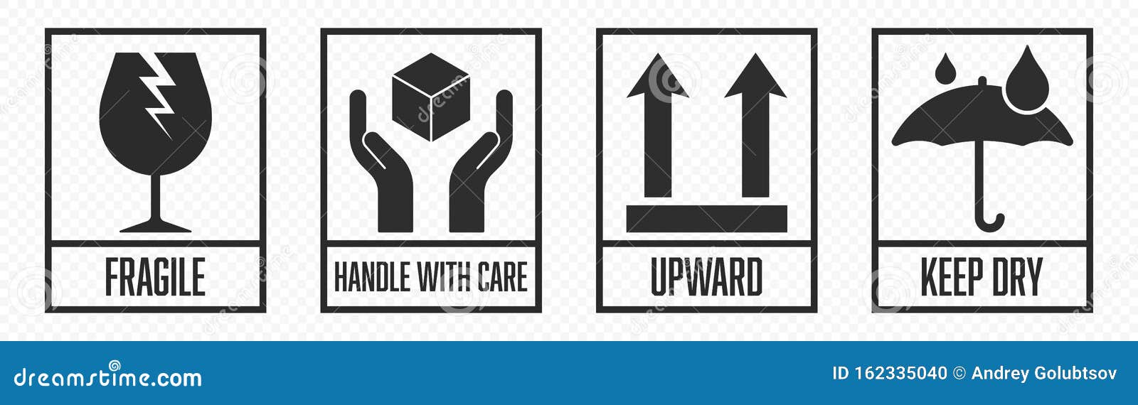 fragile package icons set, handle with care logistics and delivery shipping labels. fragile box, cargo warning  signs