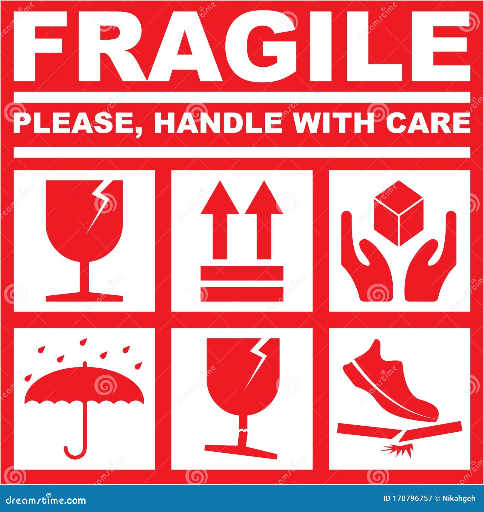 fragile please handle with care - white red color