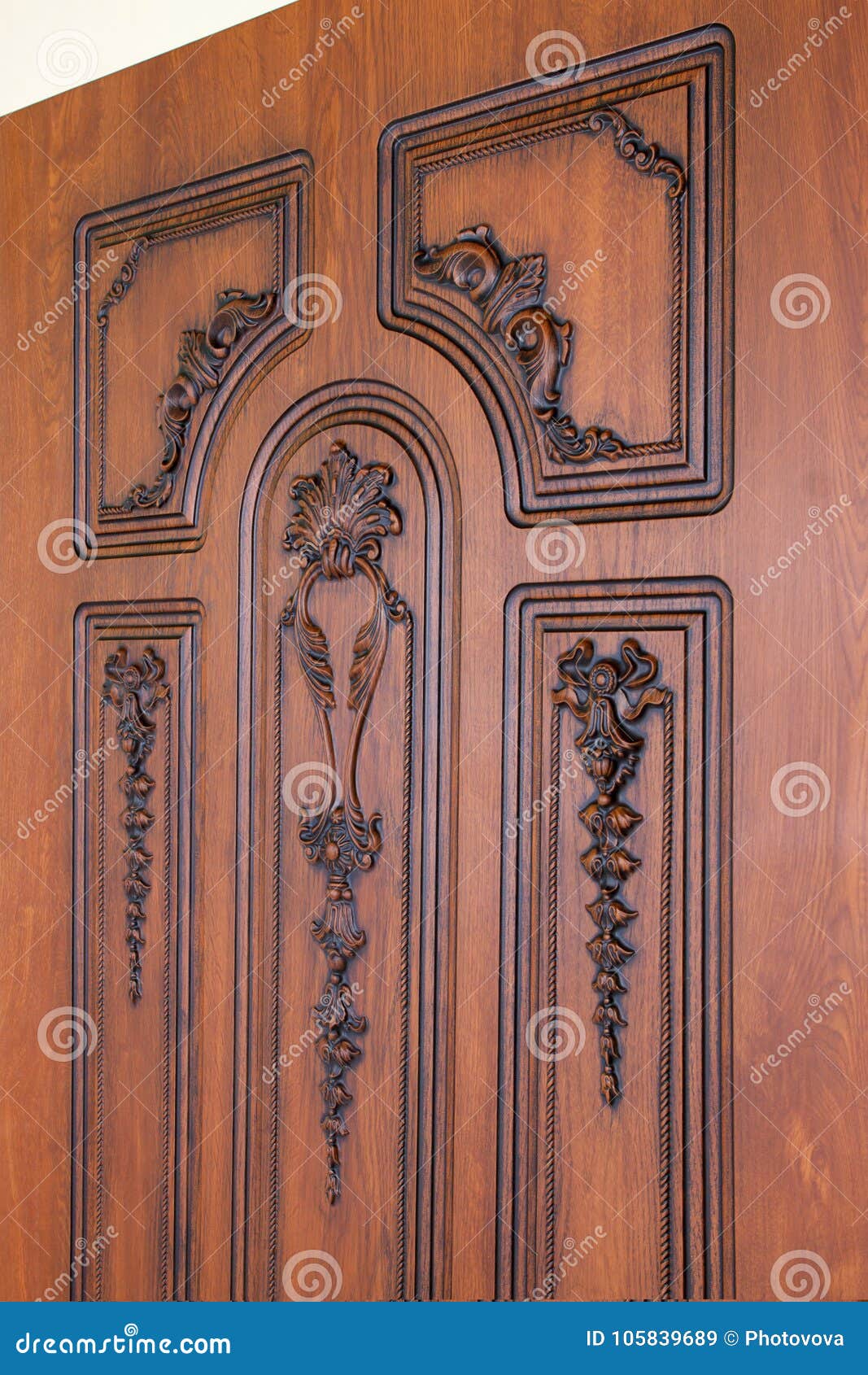 Fragment Carved Brown Wooden Door Stock Image - Image of everyday ...
