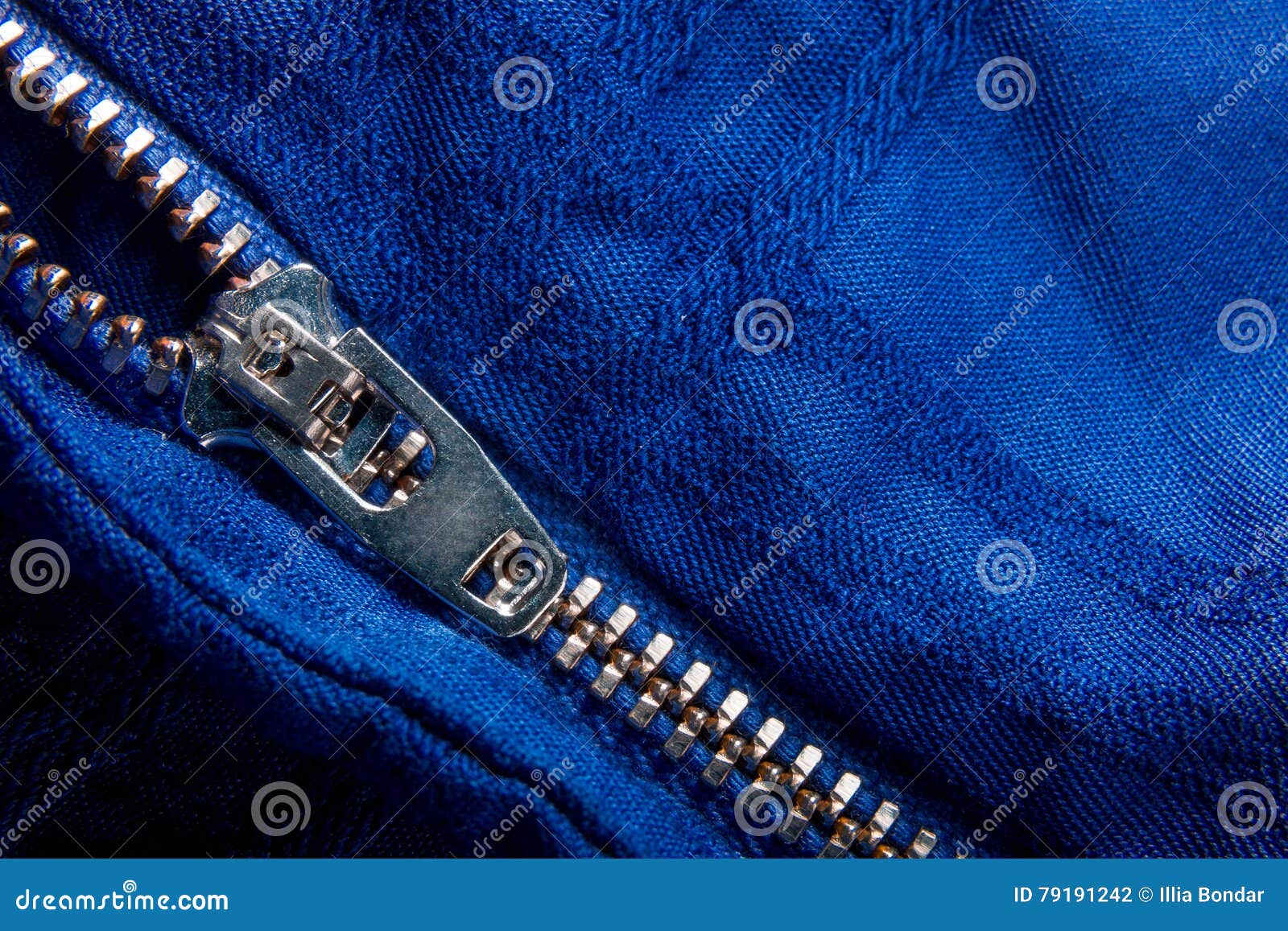 Fragment of Blue Jacket with Metal Zipper. Ziplock Background. Close Up ...