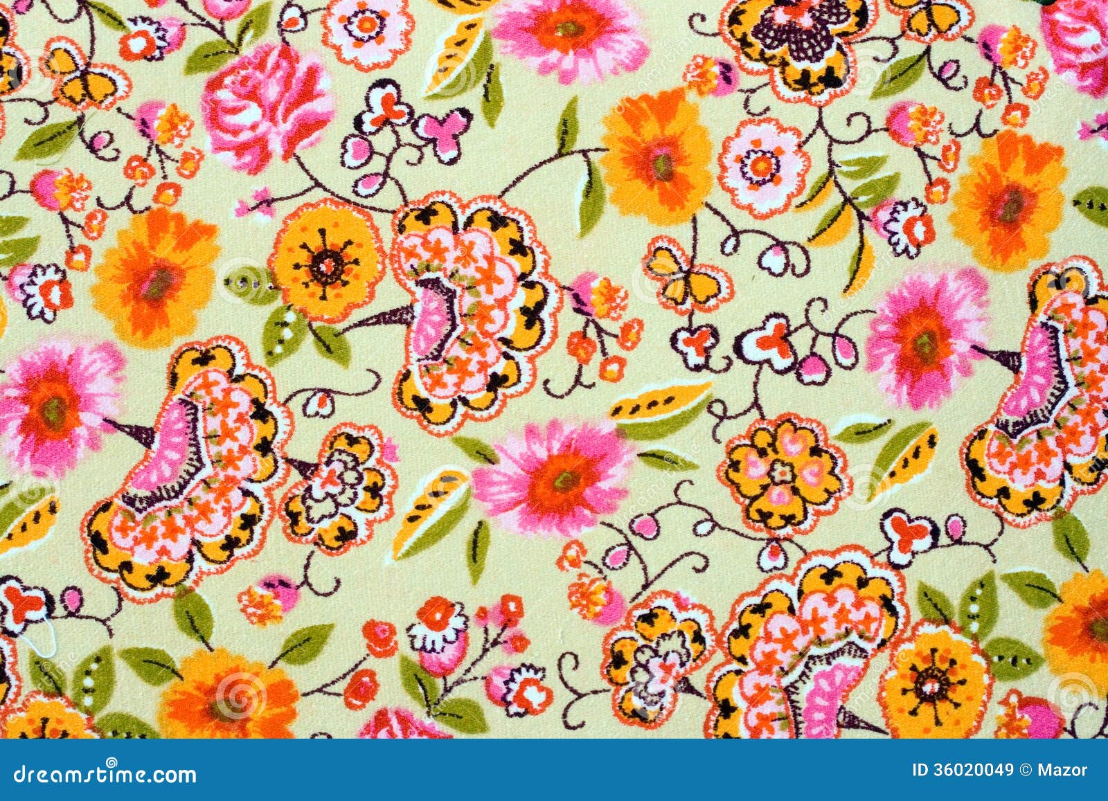 fragment of colorful retro tapestry textile pattern with floral