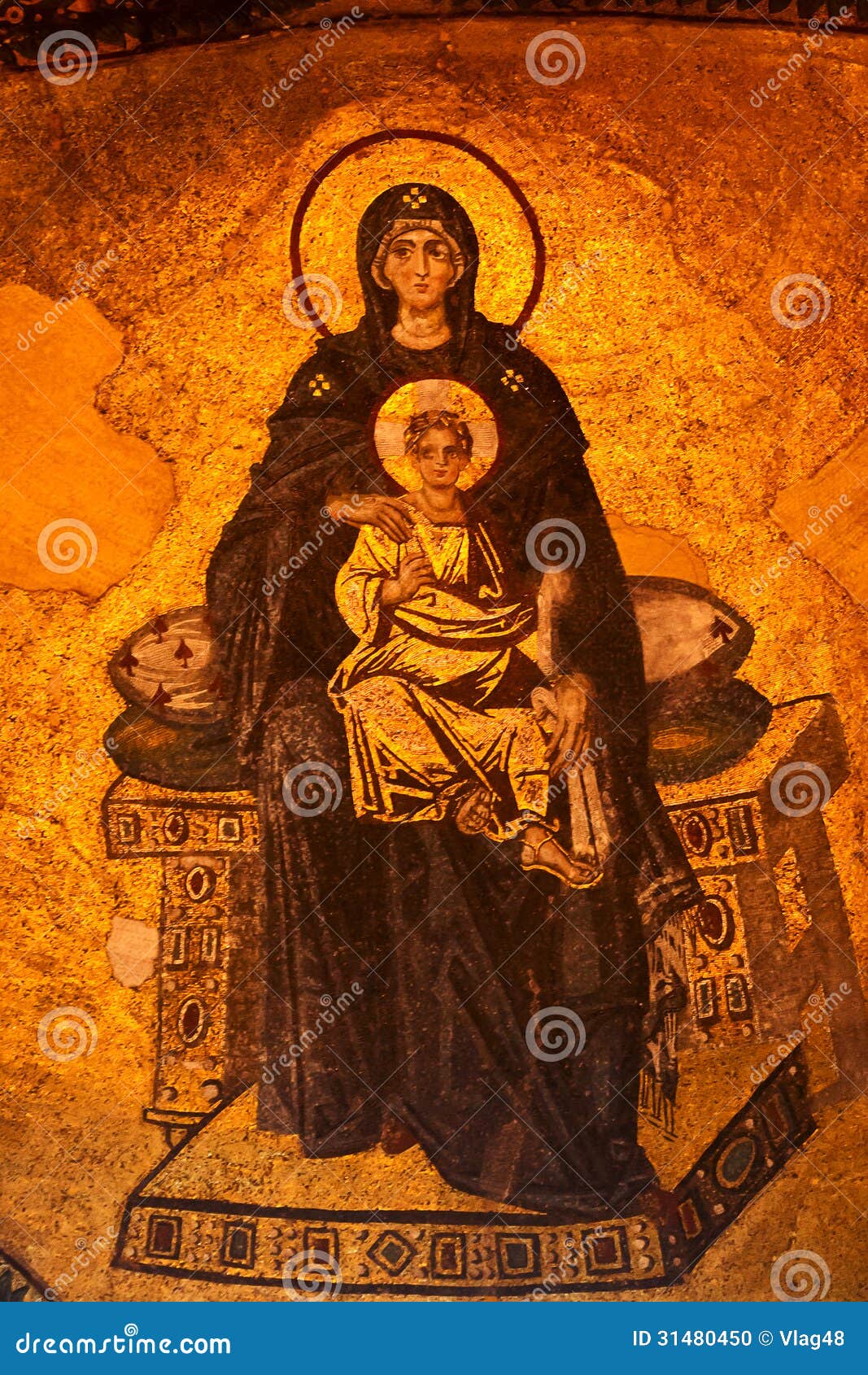 Fragment Des Bildes Der Mutter Des Gottes Mit Jesus Stockfoto - Bild