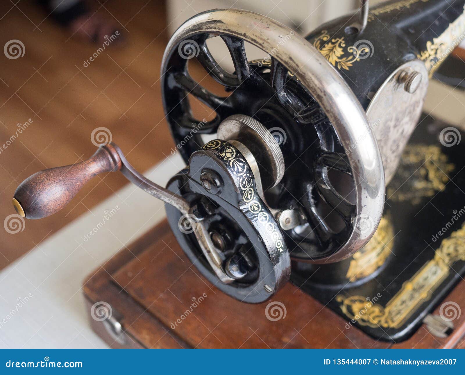 The Flywheel Of Old Vintage Manual Sewing Machine Royalty-Free Stock