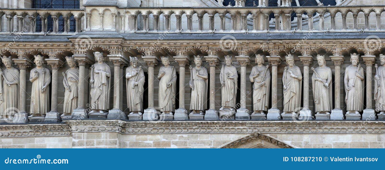 a fragment of the gallery of old testament kings on the faÃÂ§ade of notre dame cathedral.