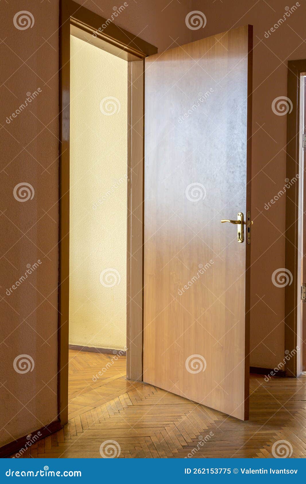 A Fragment of the Interior of a Corridor with an Open Door Stock Image