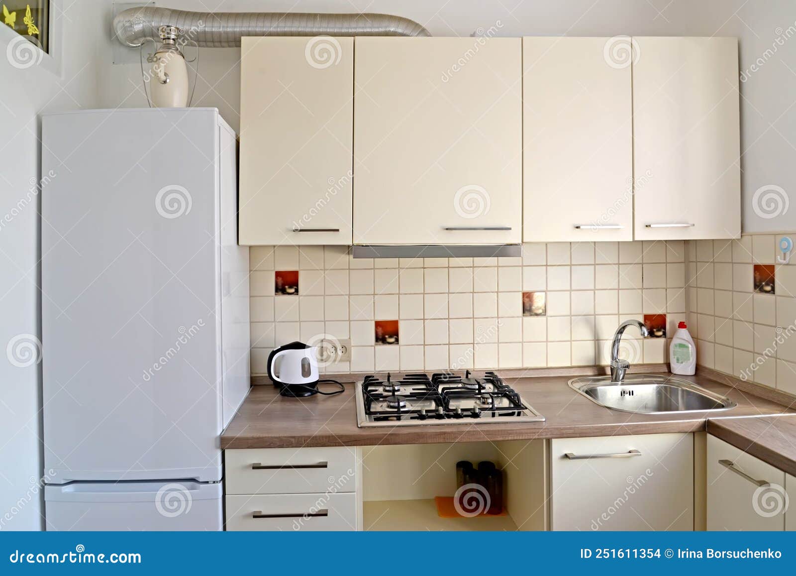 A Fragment of the Interior of the Kitchen in Light Colors Stock Photo