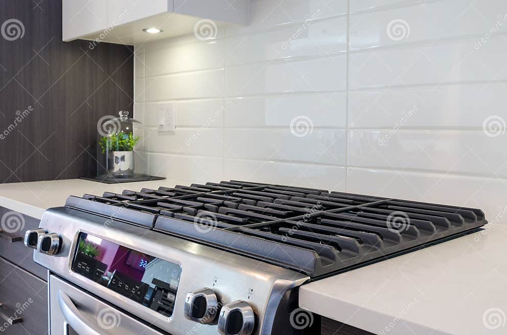 Fragment of a Modern Kitchen with a Gas Stove Stock Photo Image of