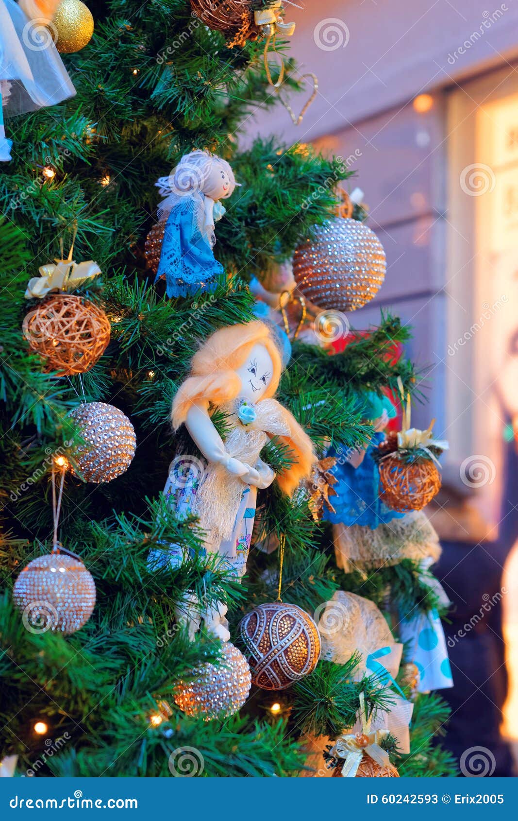 Fragment of One of the Main Symbols of Christmas Decorated Ch Stock