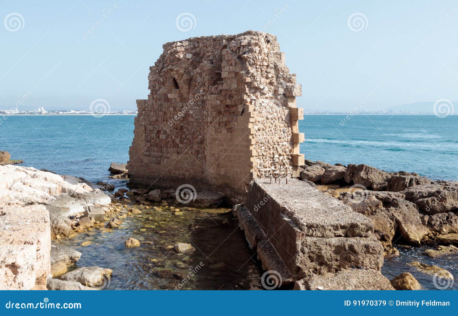 Fragment of remains of the fortress wall in Old Acre in Israel