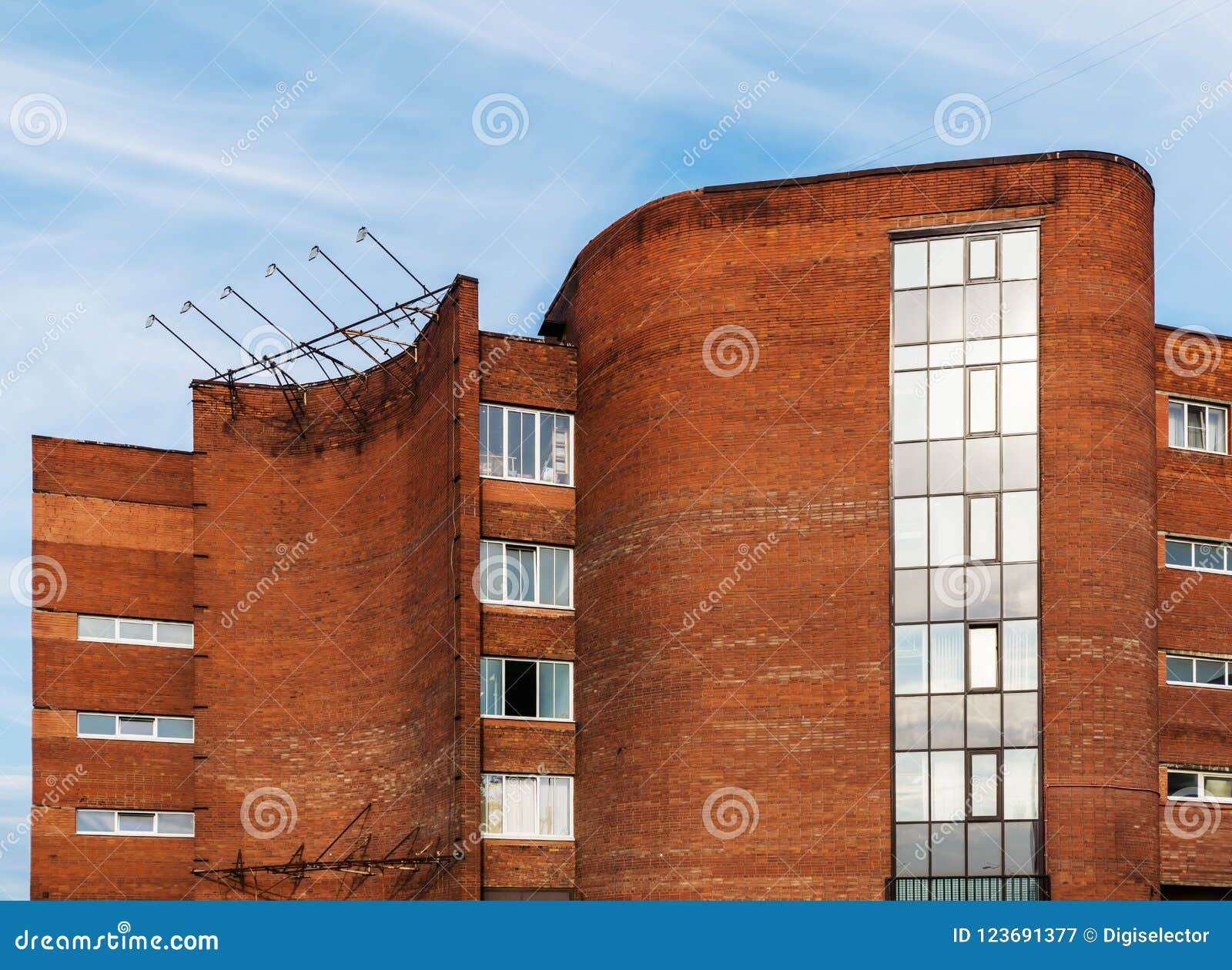 fragment of soviet modernism brutalist building in saint-petersburg, russia