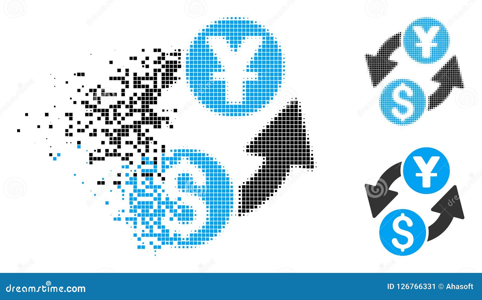 Fragmented Pixelated Halftone Dollar Yuan Exchange Icon Stock Vector - 