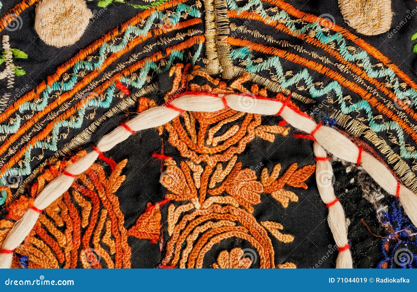 Fragments of Old Handmade Blanket from India. Floral Patterned