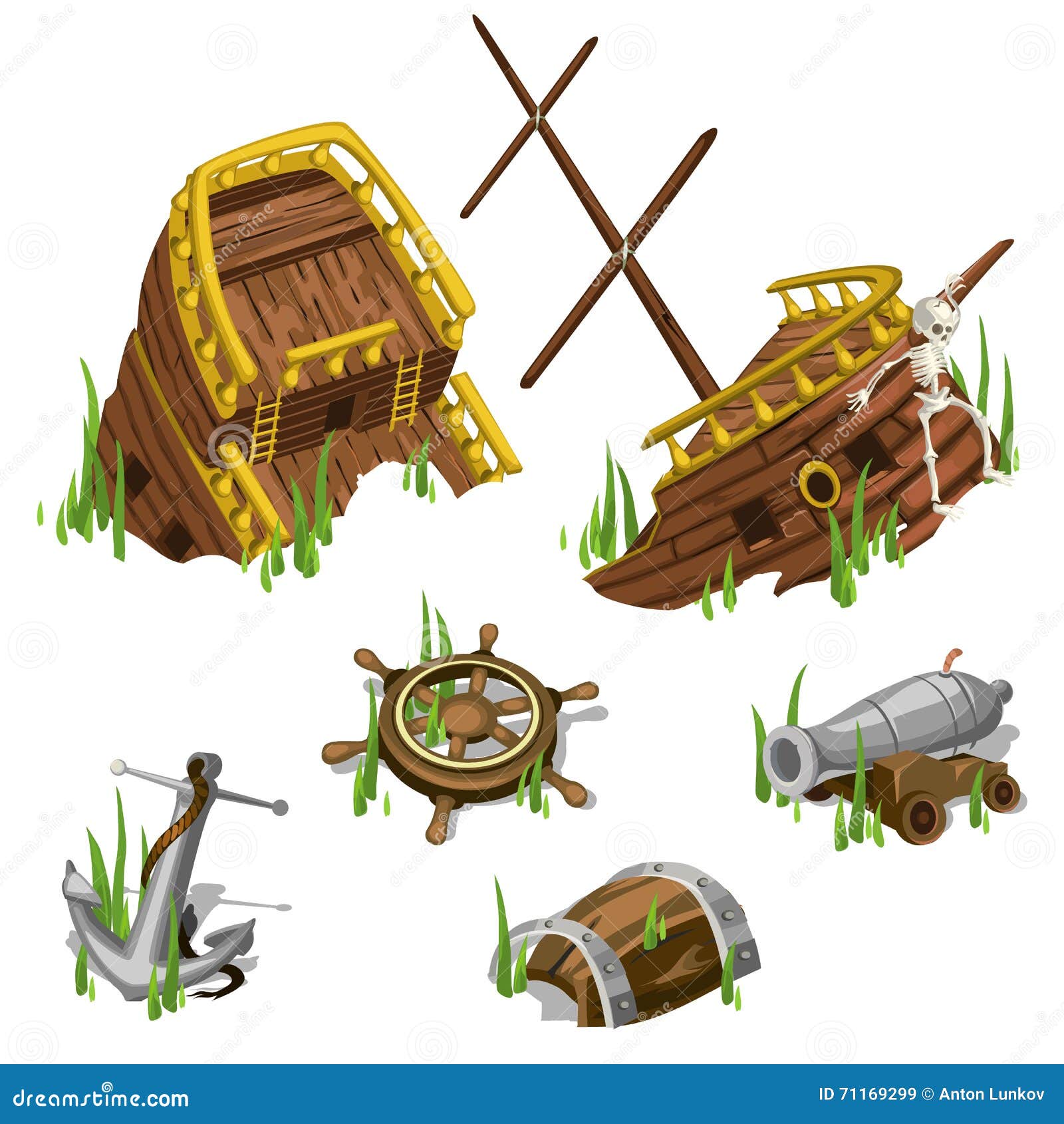Fragments and Parts of a Pirate Ship Stock Vector - Illustration of ...