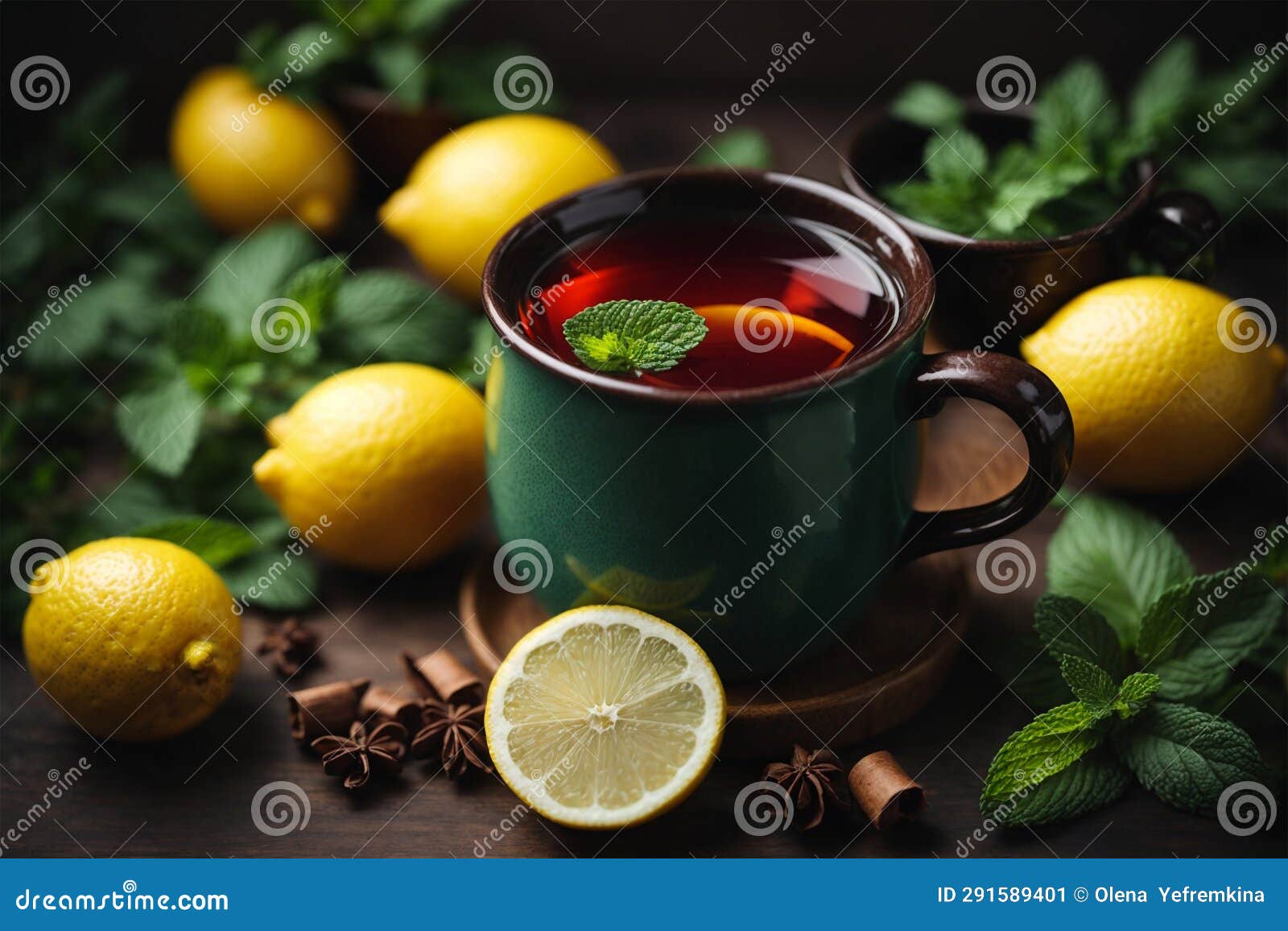 Fragrant Black Tea with Mint and Lemon is on the Table at Home. AI