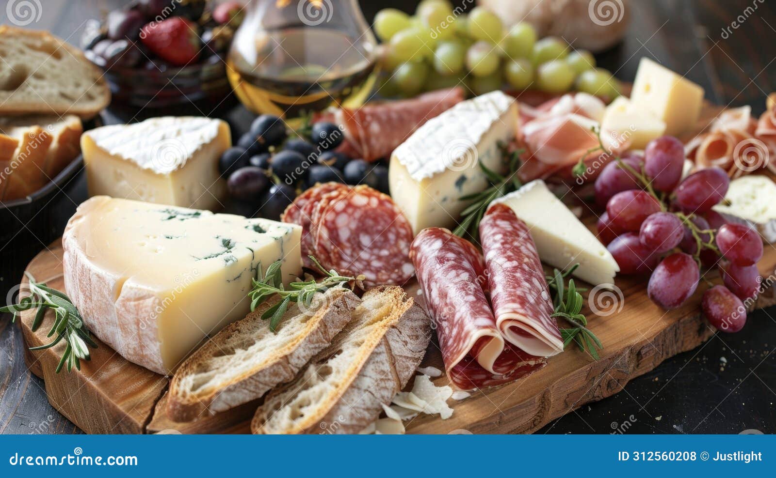 a fragrant cheese and charerie board crafted with local cheeses and cured meats accompanied by crusty baguettes and