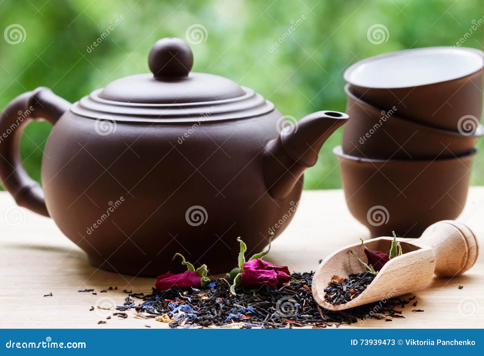 Fragrant Herbal Tea with Flower Petals, a Kettle and Cups Stock Image Image of kettle, circle