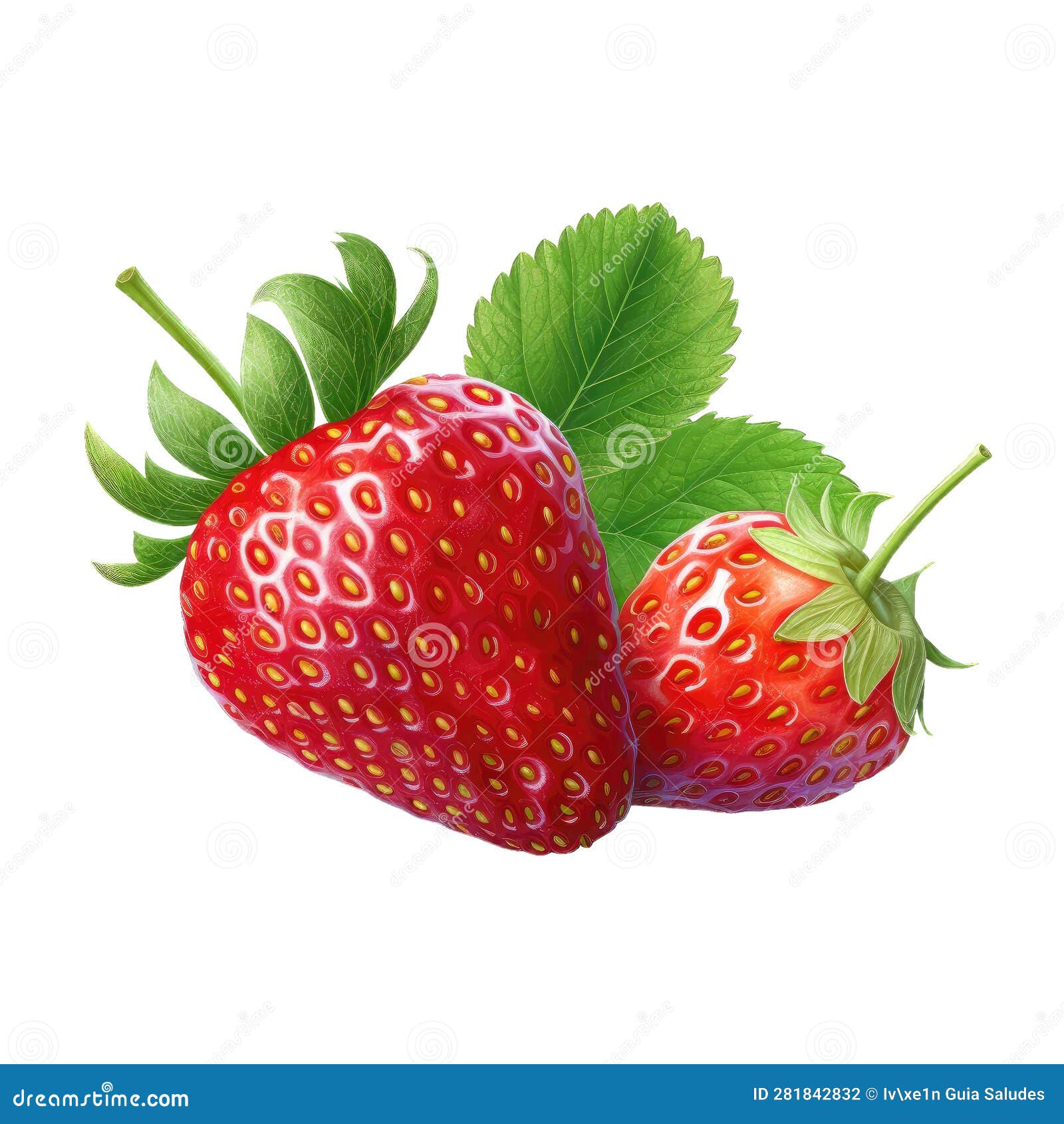 Fraise Isolée Avec Feuilles Vertes à Côté De Petite Fraise Sur