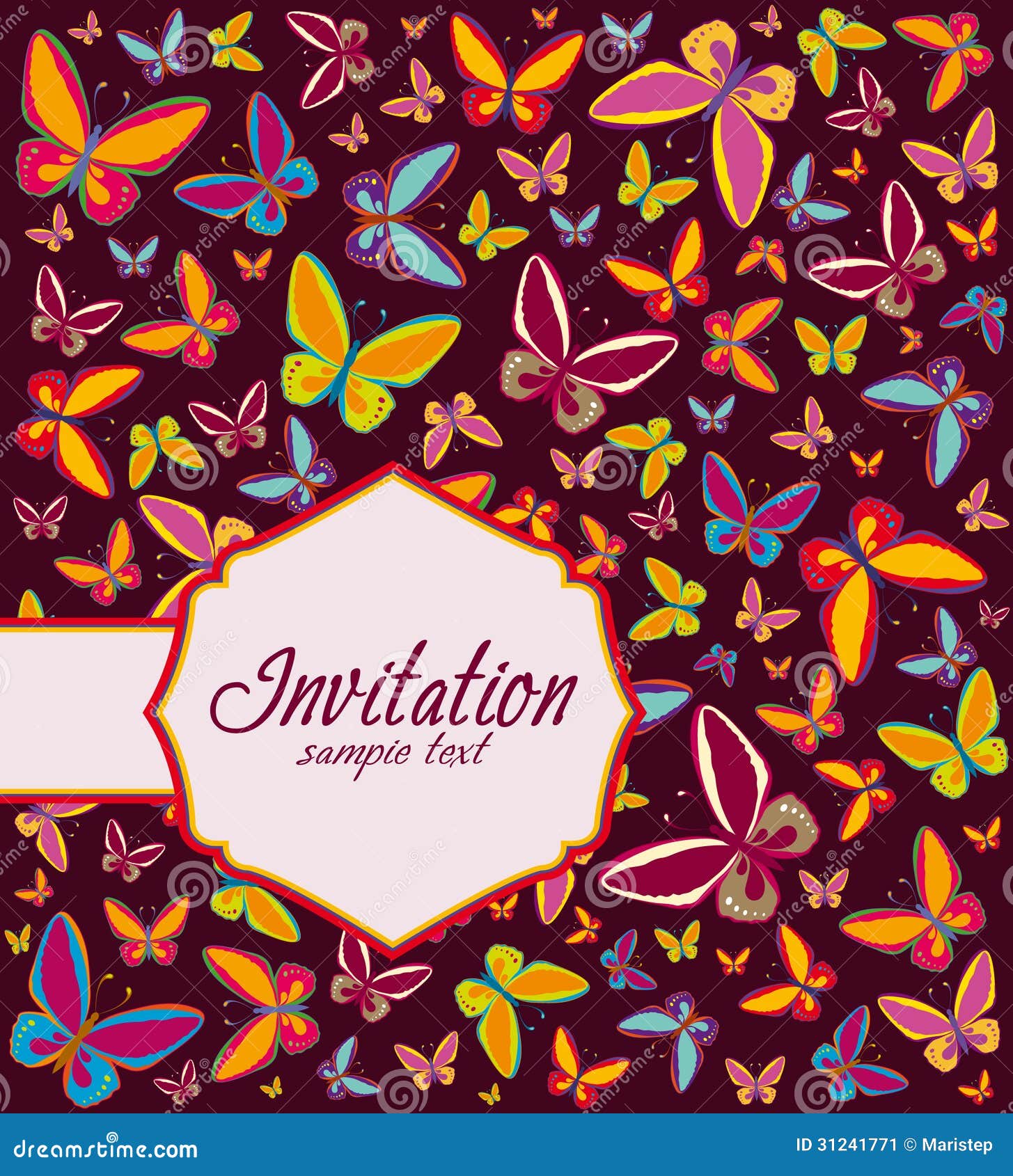 Frame with Background of Butterflies, Invitation Stock Vector
